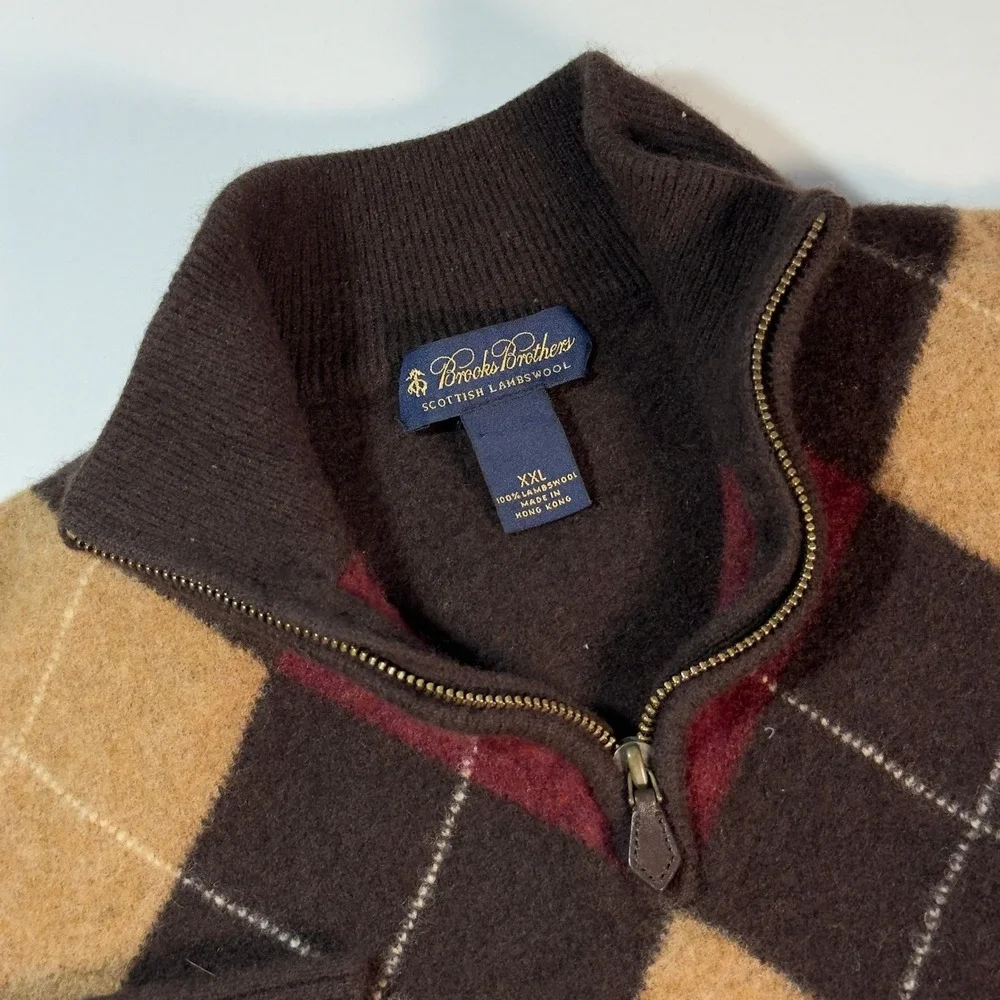 Brooks Brothers Argyle Sweater Kids XXL Brown Excellent Lambswool Quarter-Zip
